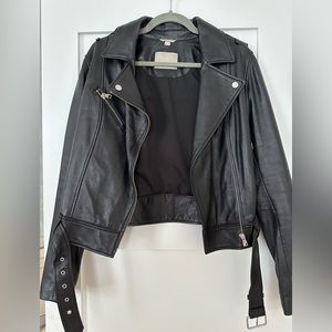 SOIA & KYO Faux Leather Belted Biker Jacket